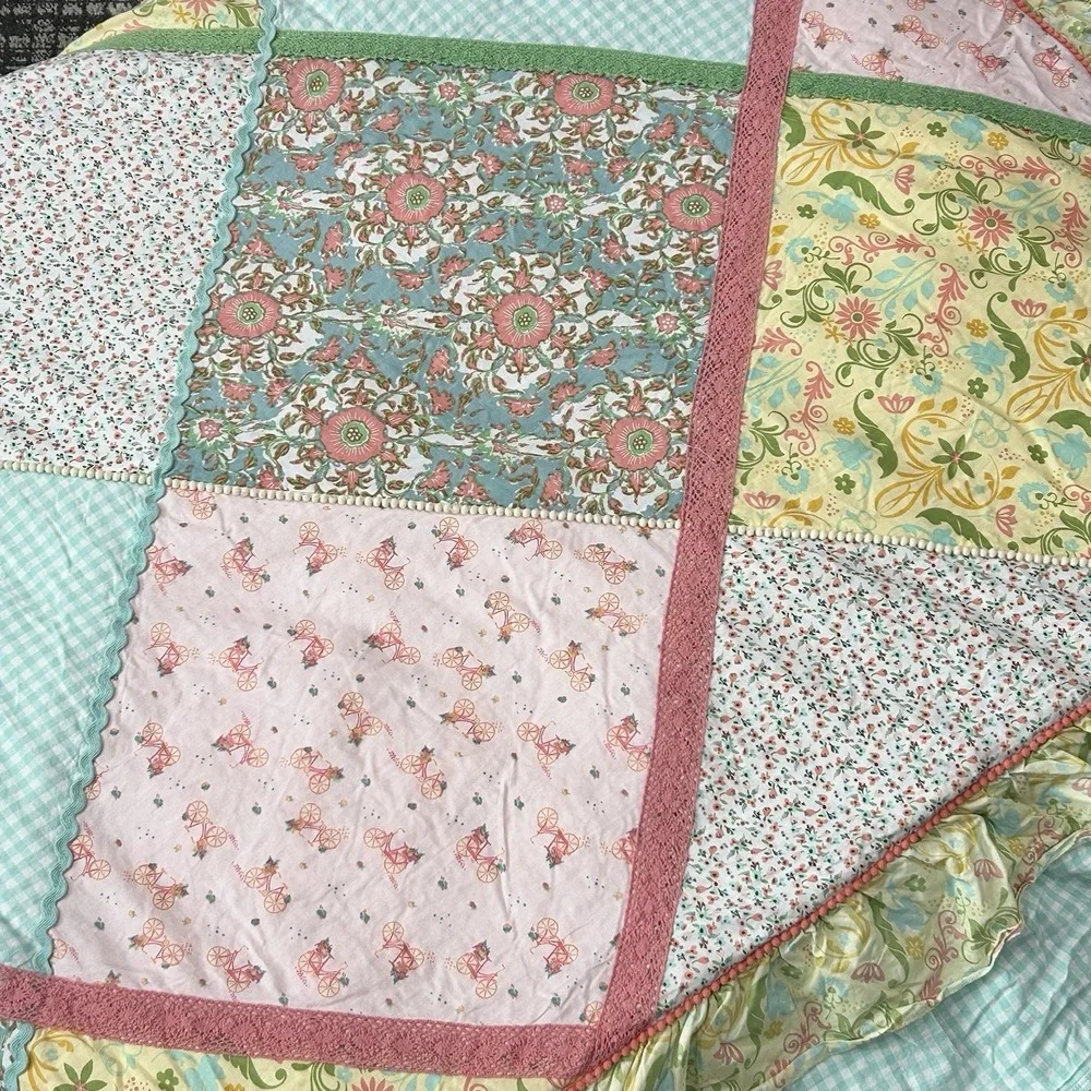 Matilda Jane MJ‎ Hidden Gem Ruffled Patchwork Comforter Quilt HTF FULL/QUEEN